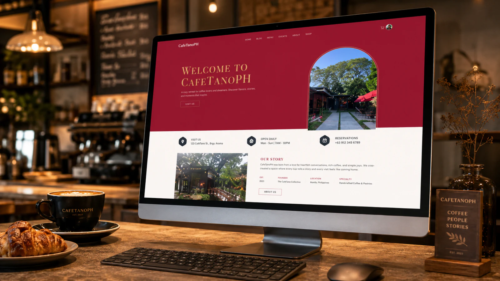 Screenshot of the Cafetano PH cafe website