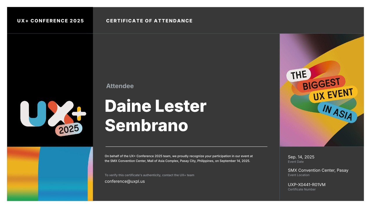 UX+ Conference 2025 certificate of attendance