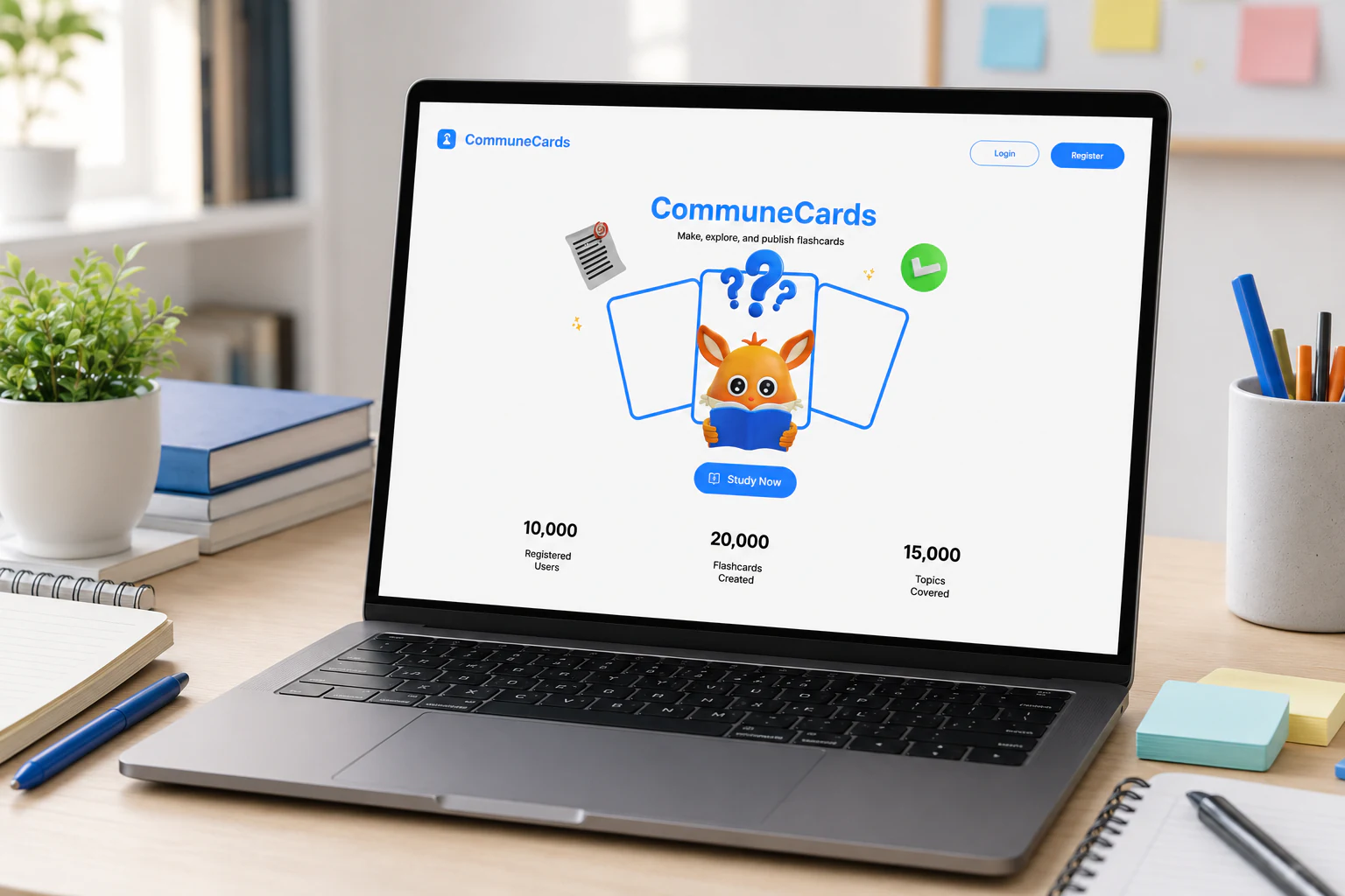 Screenshot of the Communecards flashcard landing page